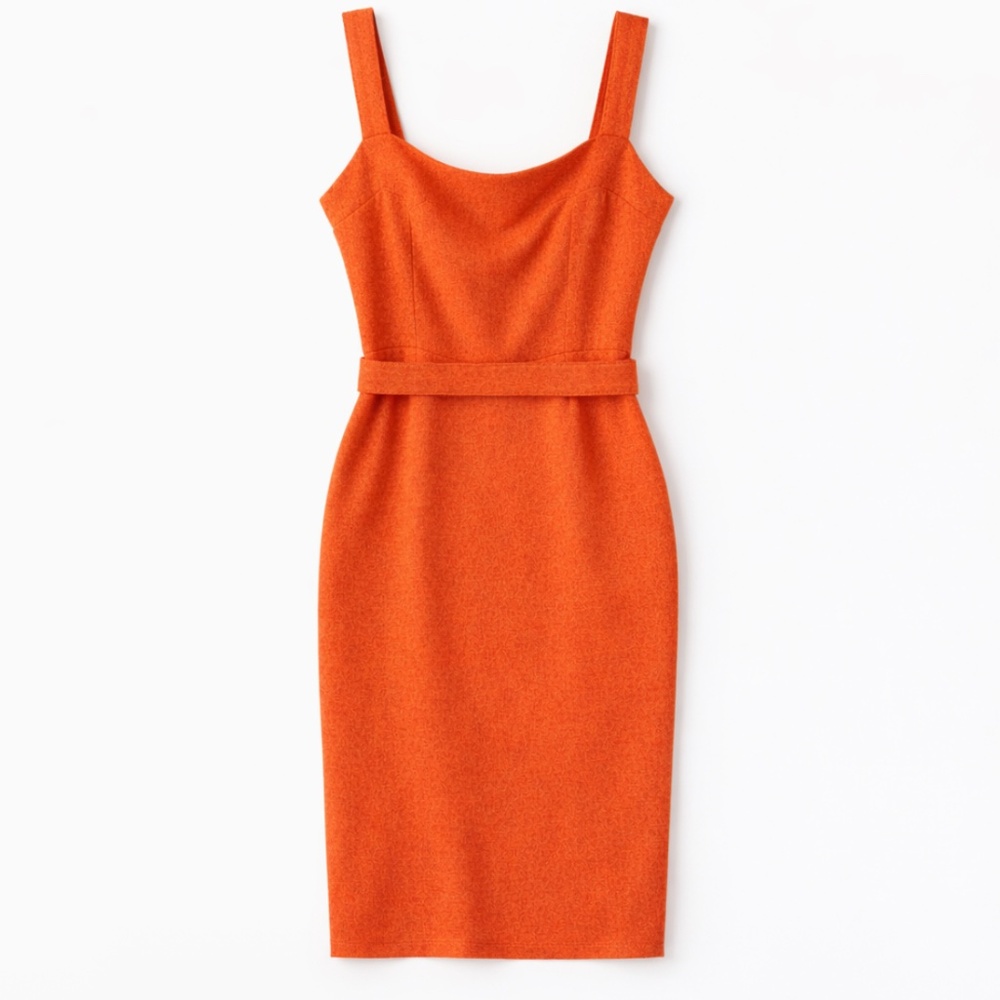 2000s Vintage Dolce & Gabbana Orange Textured Midi Dress w/ Belt – Made in Italy